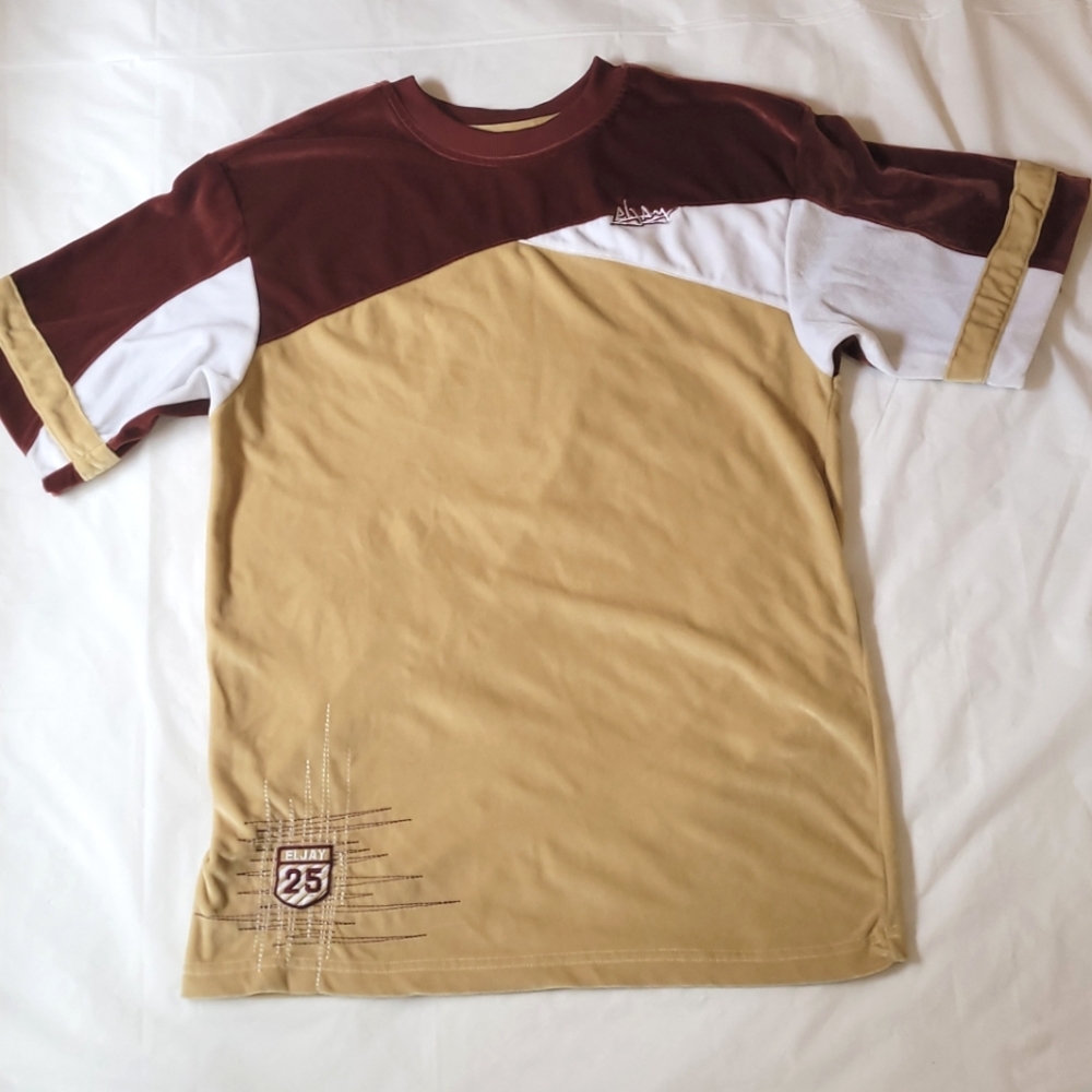 VTG 90s Eljay Streetwear Red & Beige Velvet Shirt, Size Boys 16/18, Men's Small